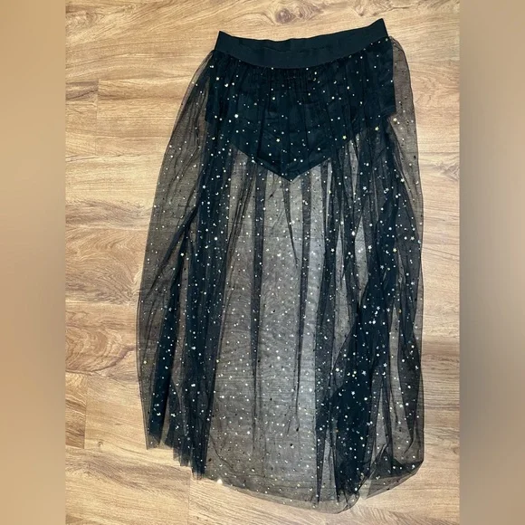 3/$15 Galaxy Mesh Sheer Glitter Moon Star Silver Gold Costume Skirt Size Small - Picture 7 of 7